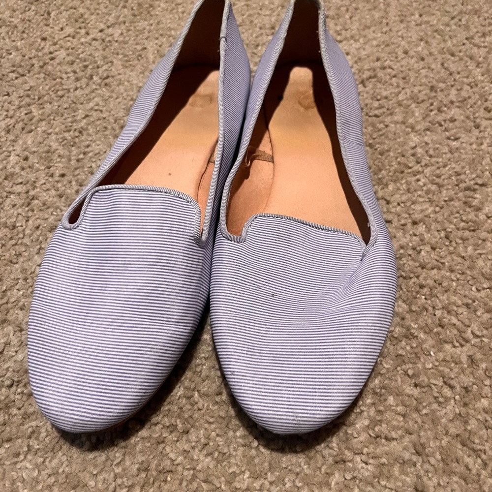 Blue and white stripe loafers